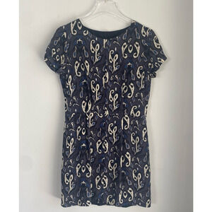 Rag & Bone Silk Ikat Dress Size 6 Grey Blue Black Cream Brunch Cocktails READ